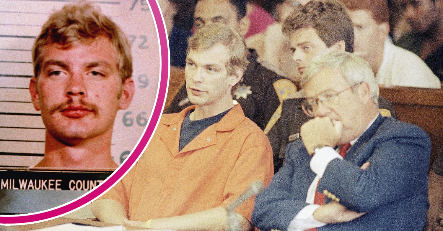 Jeffrey Dahmer wearing a prison jumpsuit at his trial