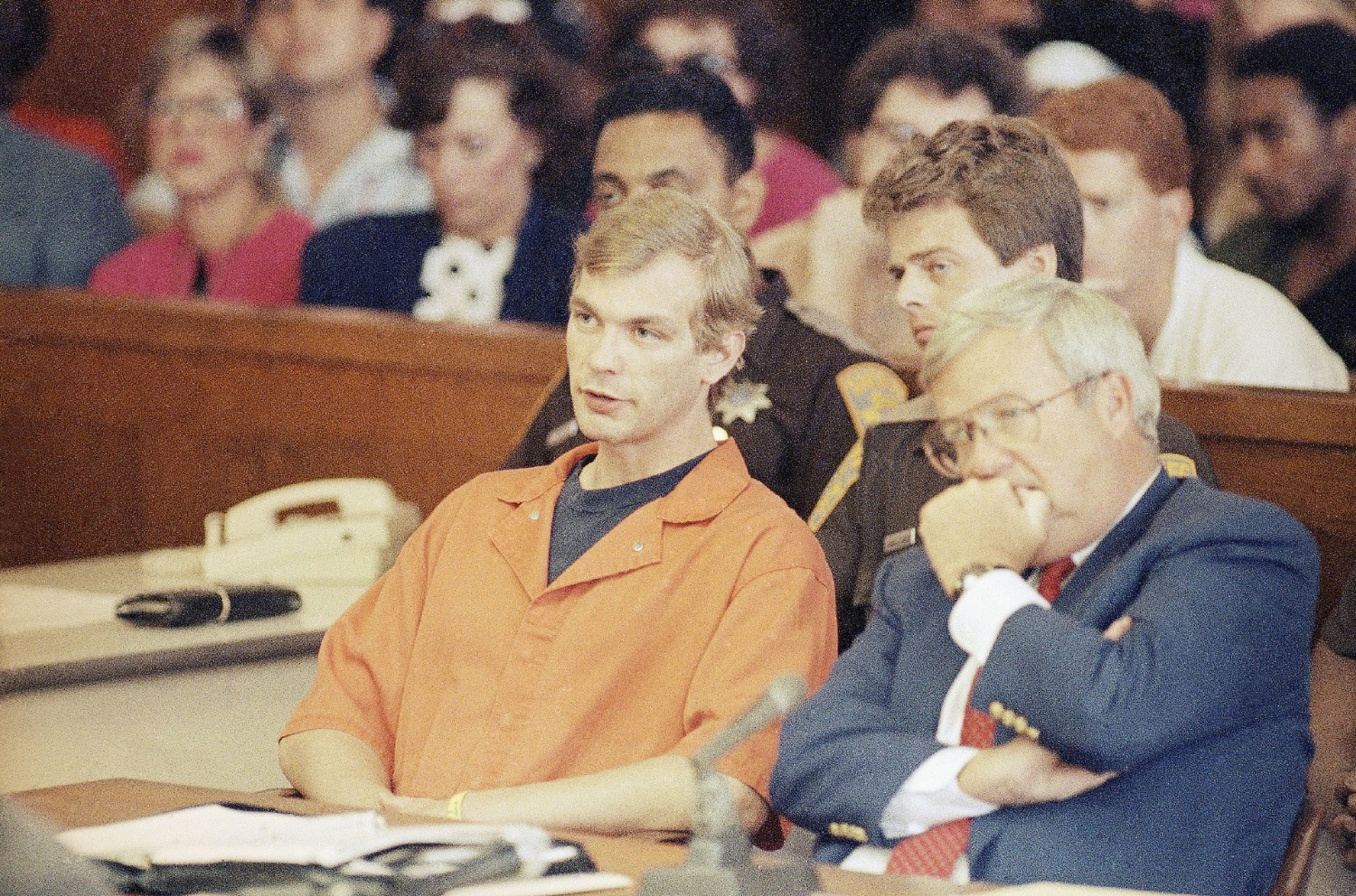 Jeffrey Dahmer sat with his lawyer during his trial