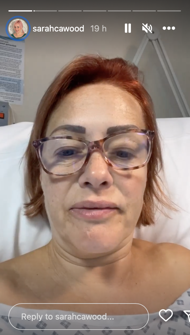 Sarah Cawood in hospital
