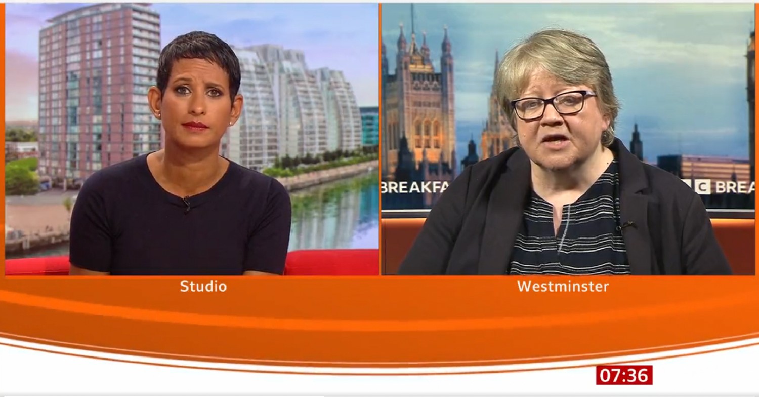 Naga Munchetty, Therese Coffey on BBC Breakfast today