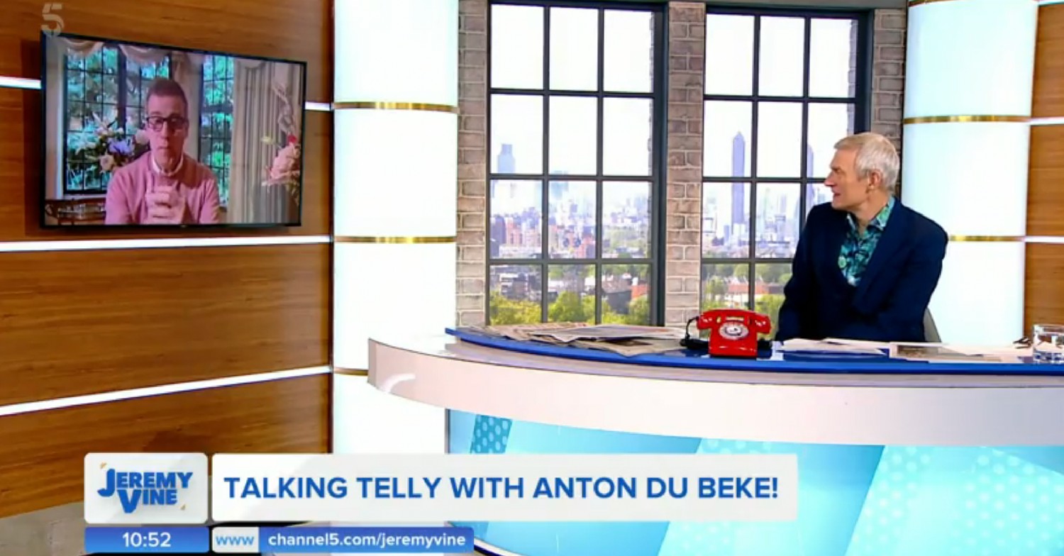 Strictly Come Dancing 2022 star Anton Du Beke on a screen, Jeremy Vine speaking to him from behind his desk
