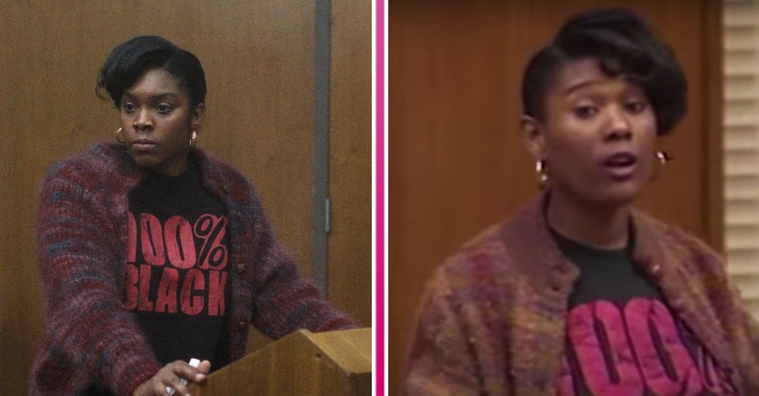 Rita Isbell in court and DaShawn Barnes playing Rita Isbell in Monster: The Jeffrey Dahmer Story