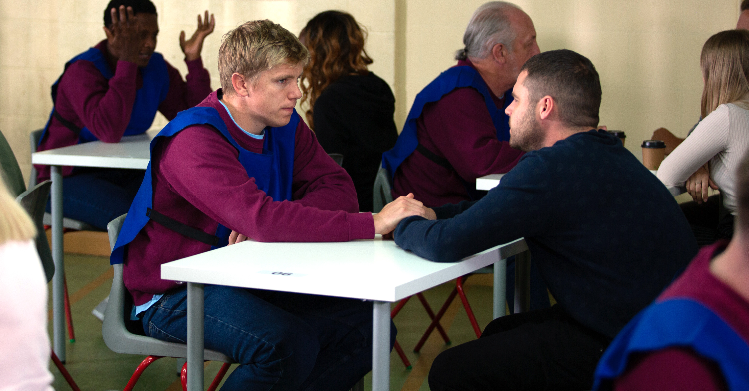 Ryan Hawley and Danny Miller in prison on Emmerdale
