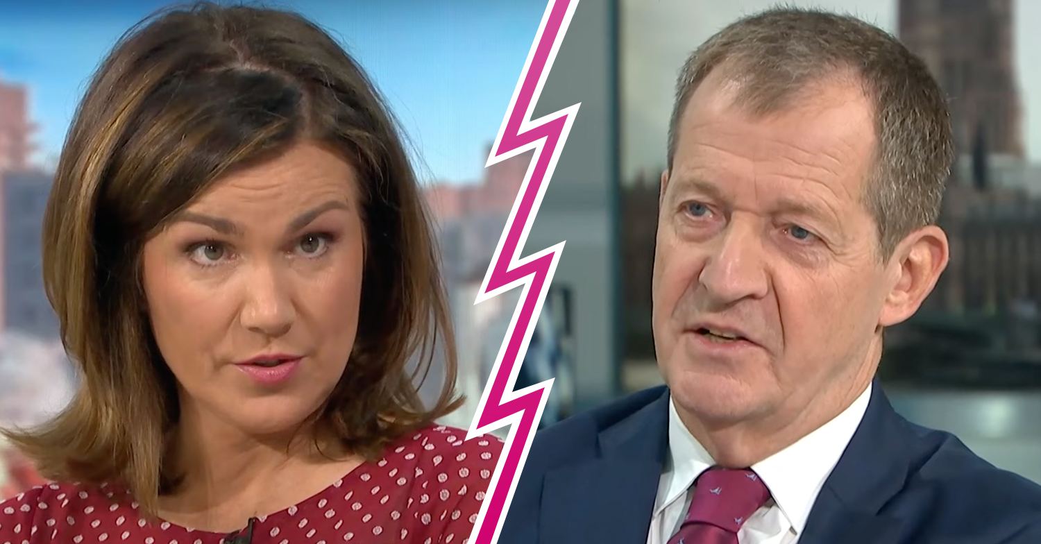 GMB host Susanna Reid looking stern at Alastair Campbell