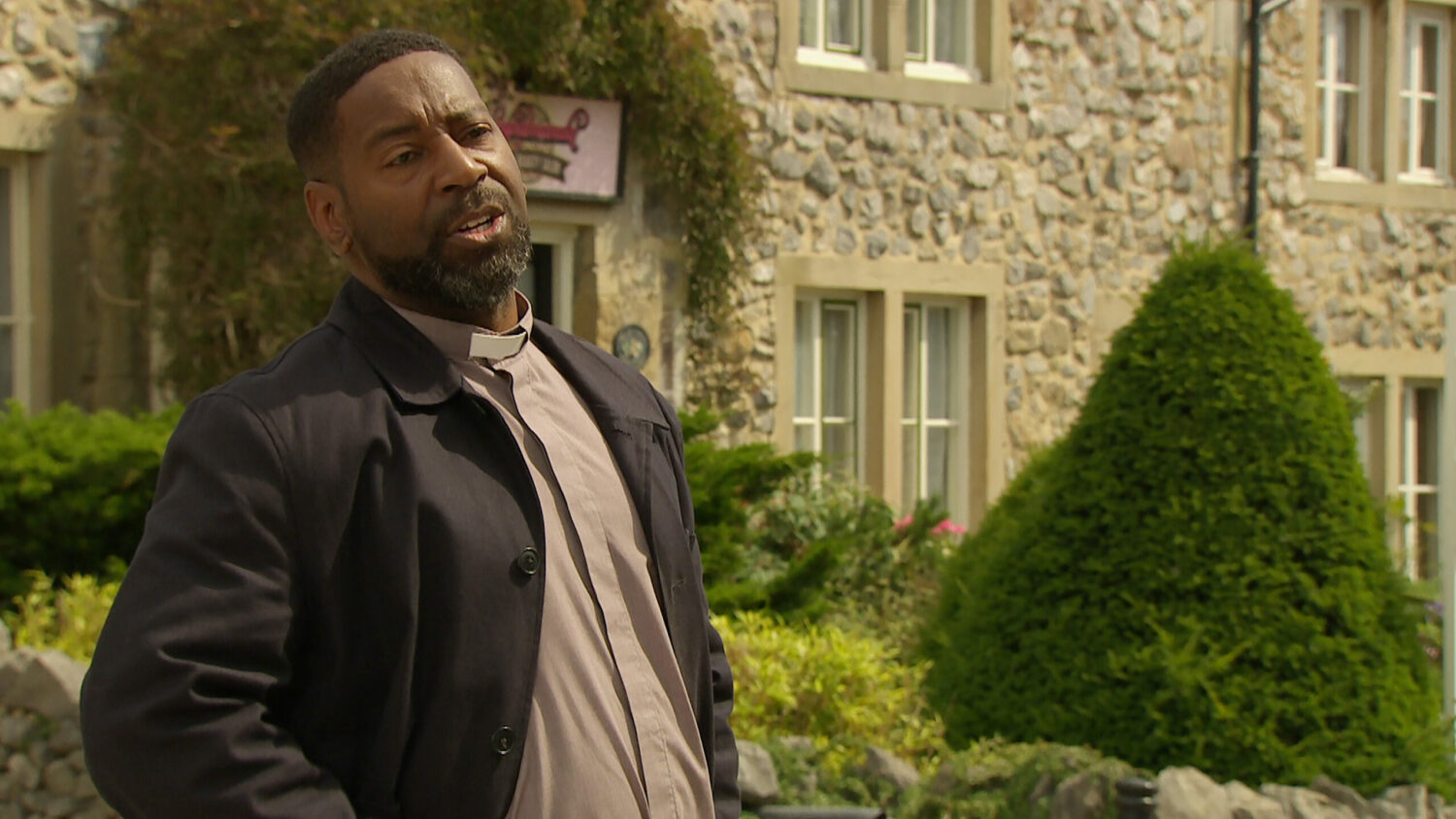 Emmerdale Charles looking angry outside