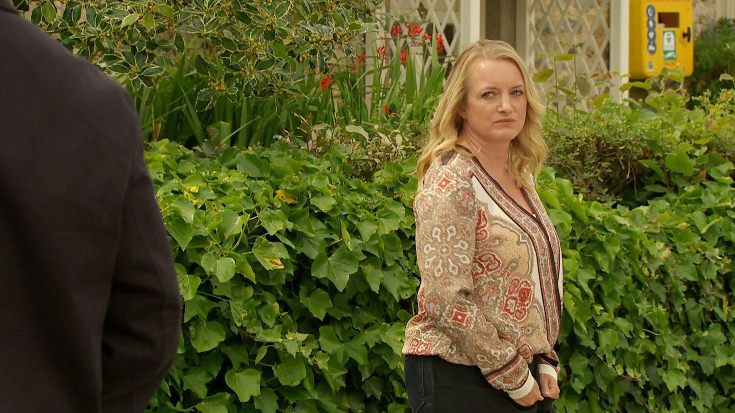 Emmerdale Nicola looking bitter at Charles