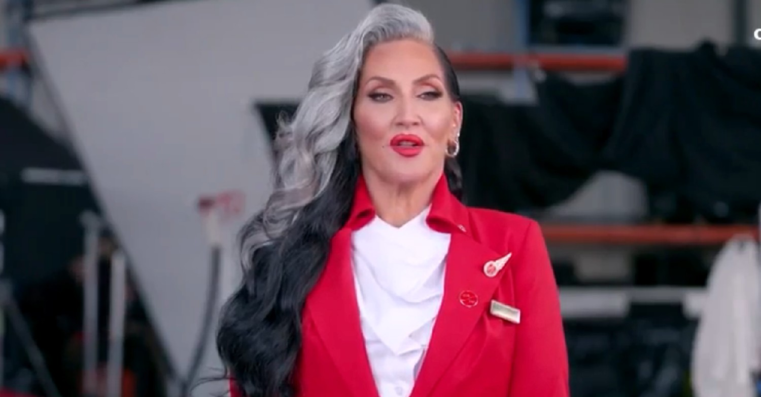 Michelle Visage wearing Virgin Atlantic uniform 