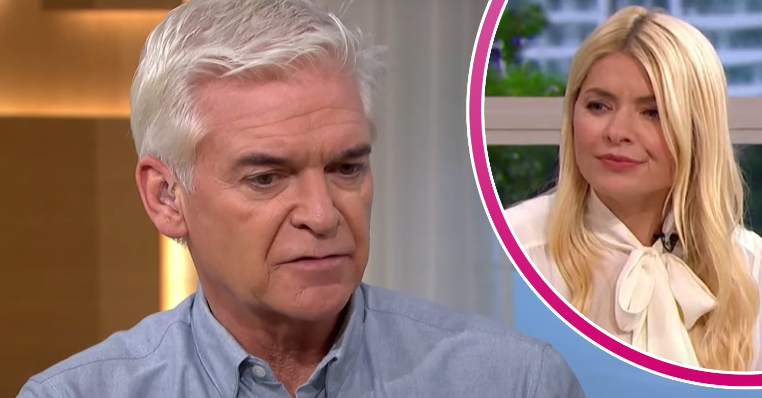 Phillip Schofield looks down and Holly Willoughby looks puzzled on This Morning today