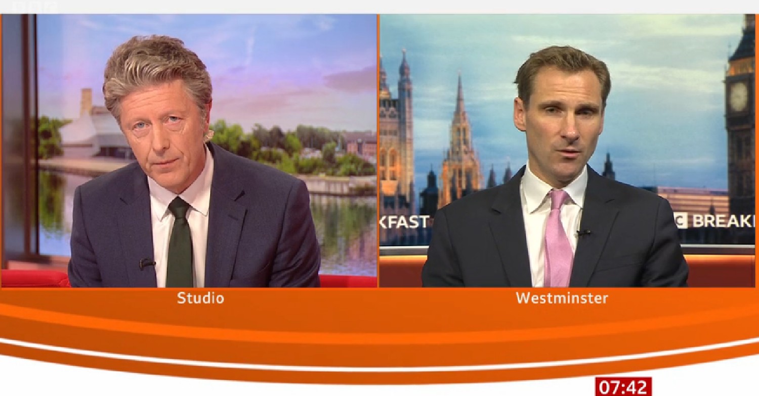 Charlie Stayt interviewing MP on BBC Breakfast today