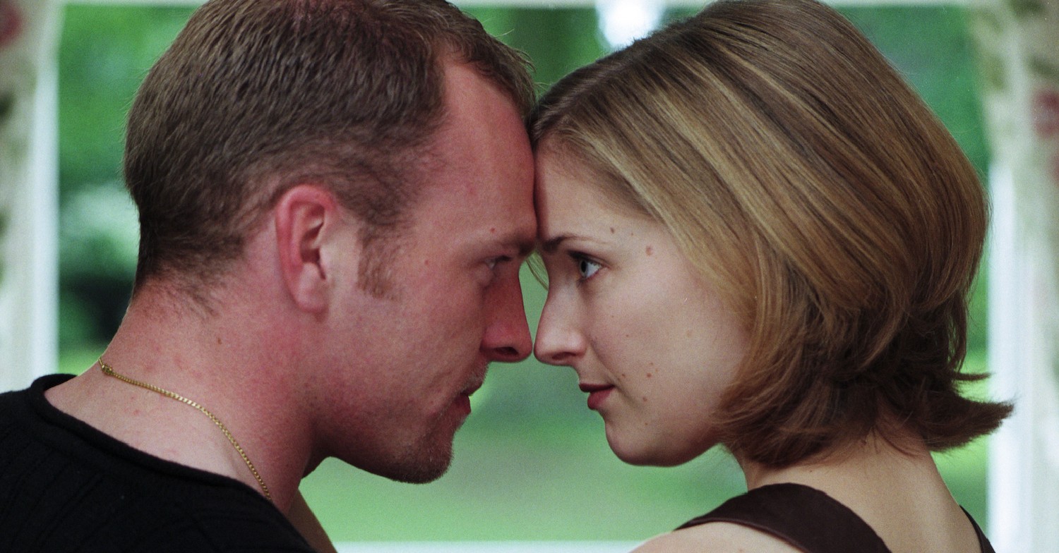 Biff and Tara pressing heads together in Emmerdale 50th anniversary