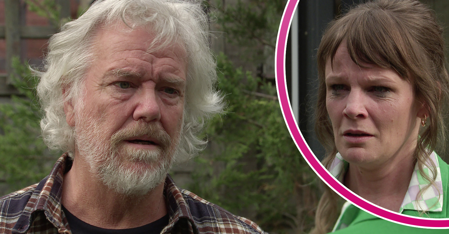 Coronation Street Stu speaking to a crying Bridget