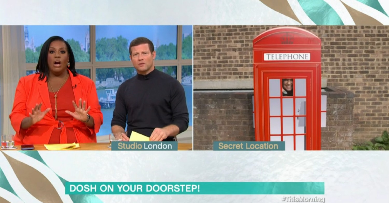 Alison Hammond and Dermot O'Leary, Josie Gibson dressed as a phone box on This Morning today