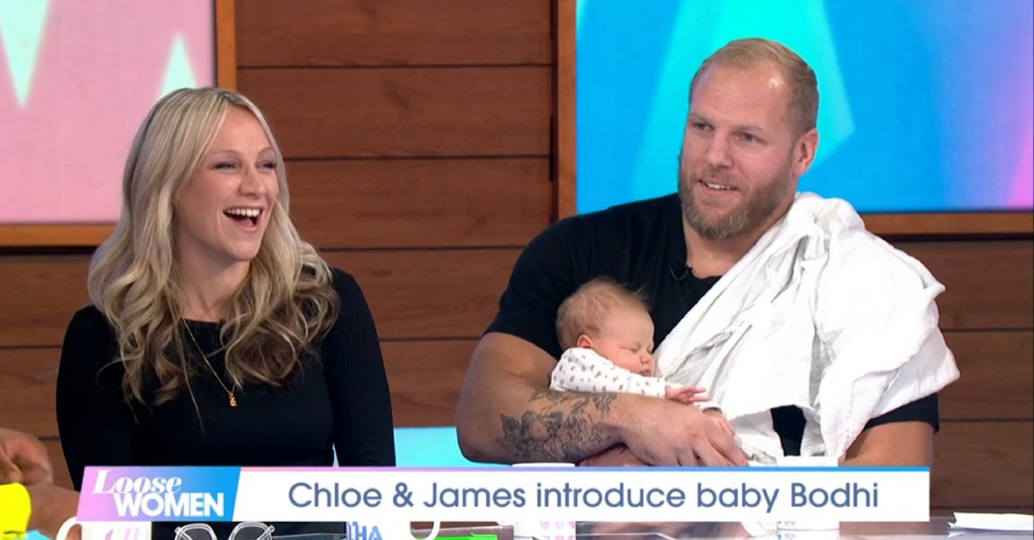 Chloe Madeley and James Haskell with their baby on Loose Women today