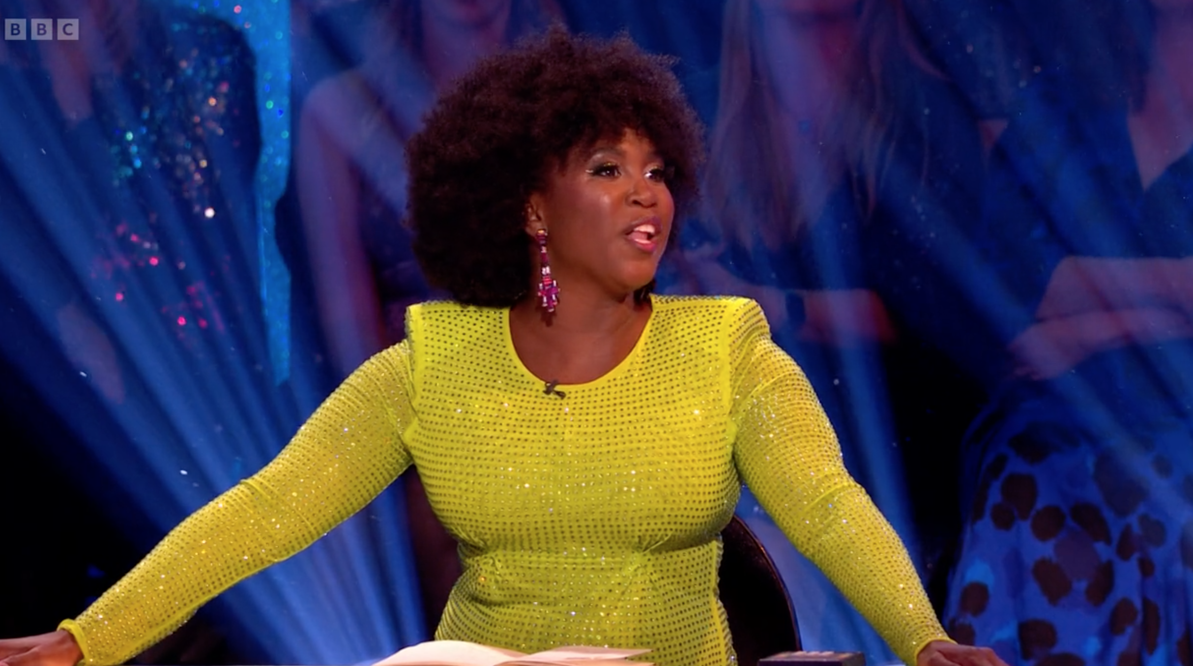 Motsi Mabuse wearing lime green on Strictly