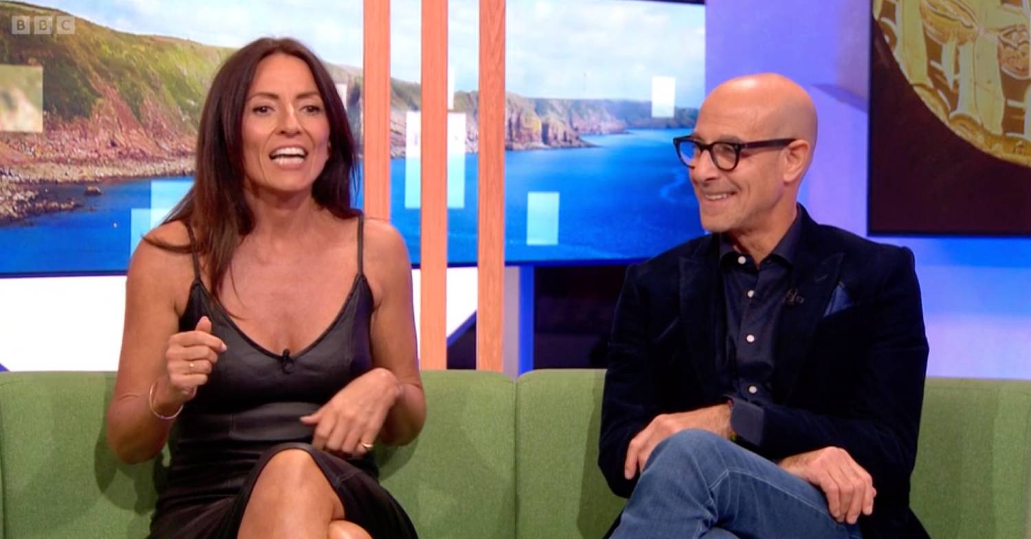 Davina McCall appears on The One Show with Stanley Tucci