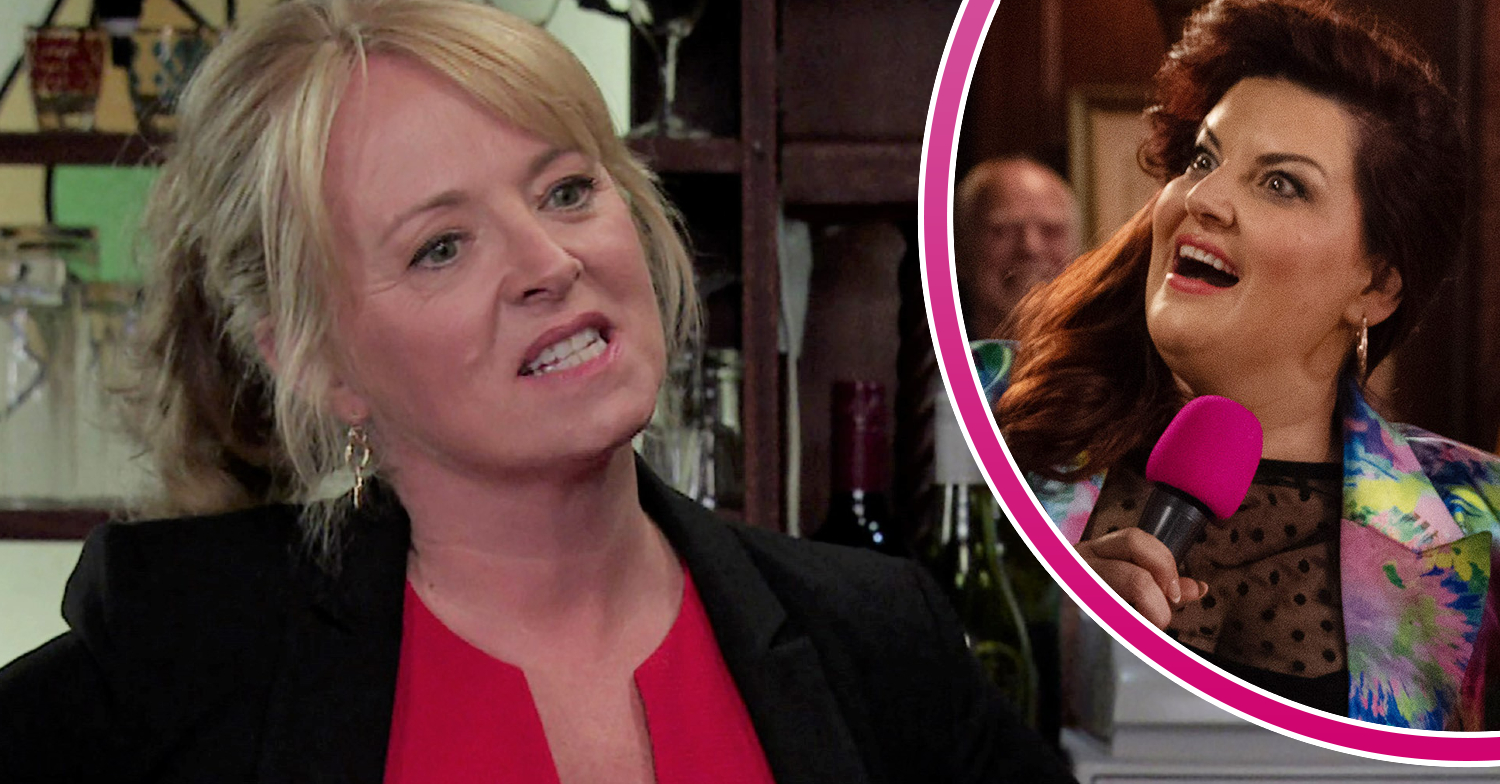 Coronation Street Jenny looking furious and Glenda looking happy