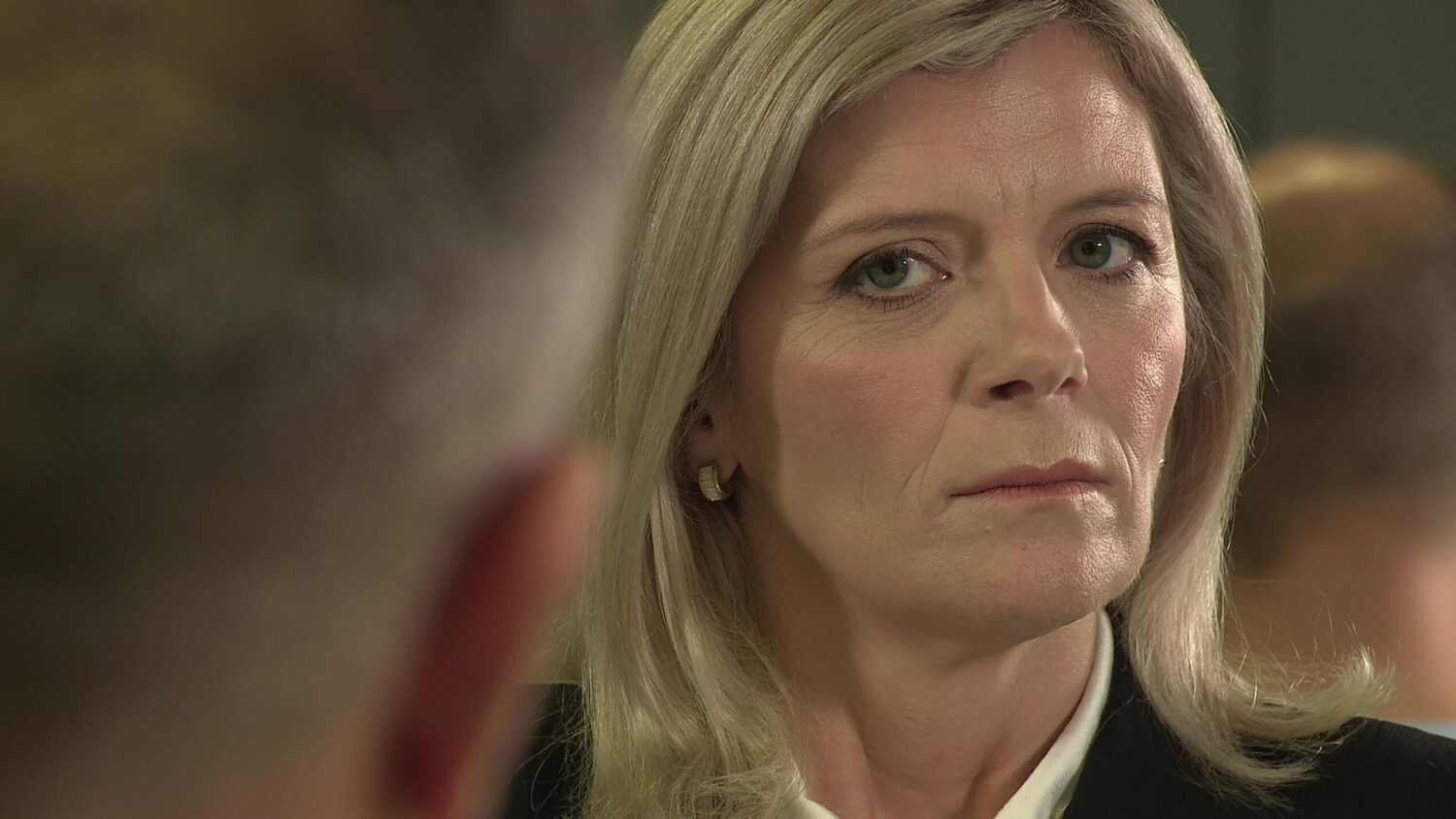 Coronation Street Leanne looking concerned