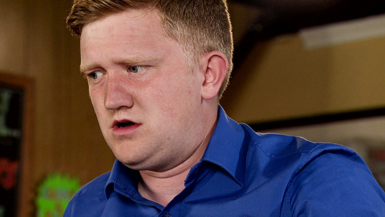 Coronation Street Chesney looking shocked