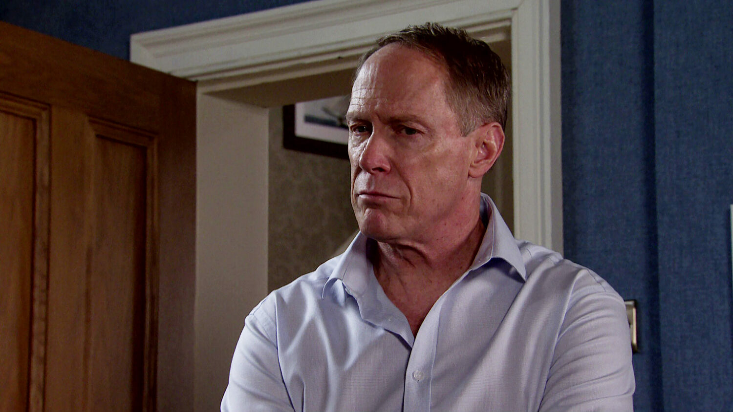 Coronation Street Stephen sweating with fear