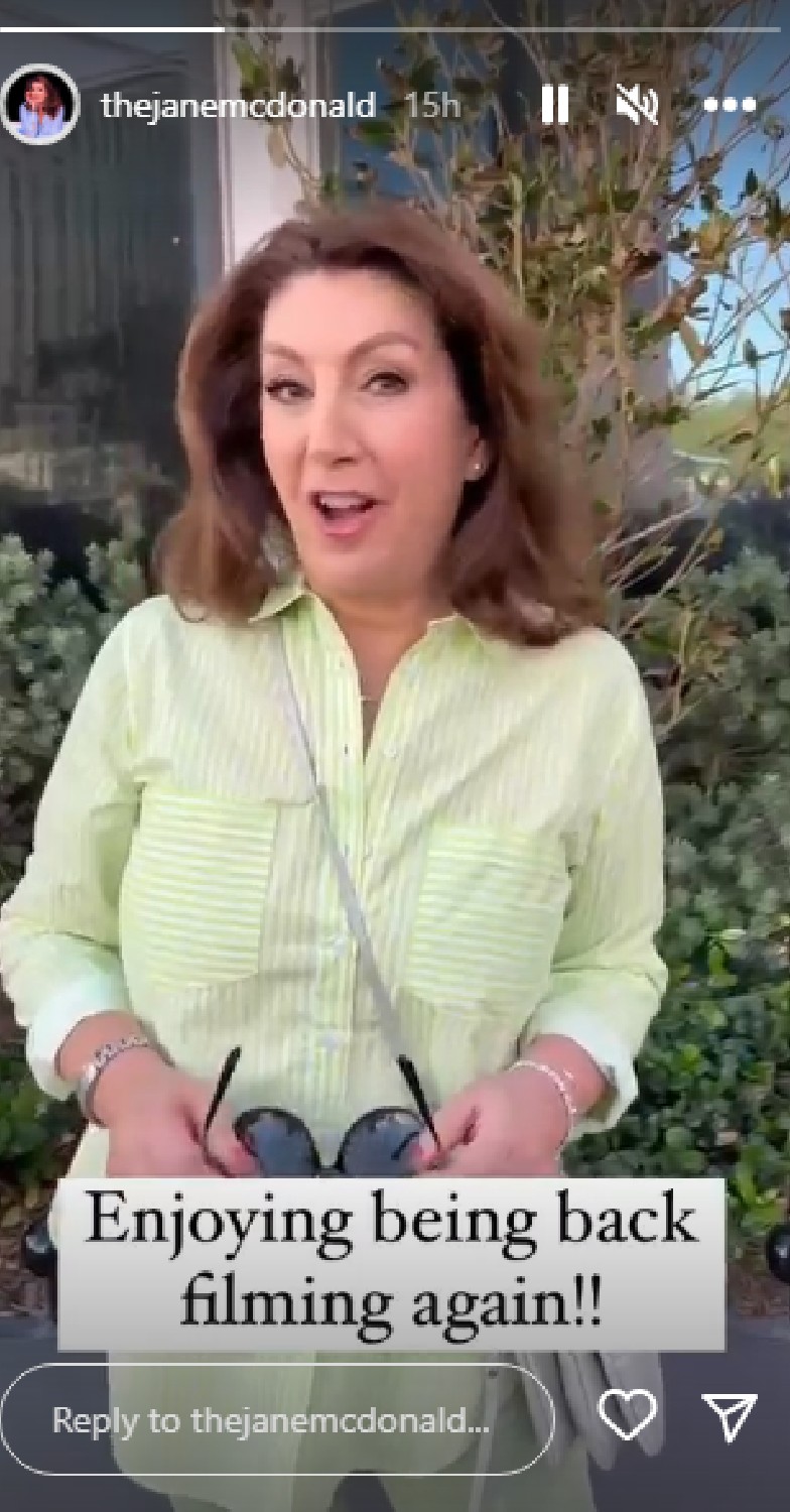 Jane McDonald in lime green shirt on Instagram Stories