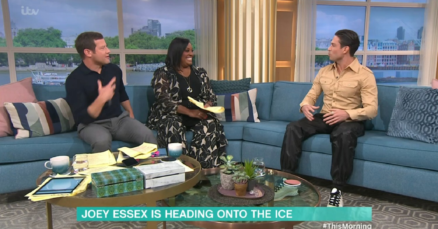 Demot O'Leary and Alison Hammond speaking to Dancing on Ice 2023 star Joey Essex 
