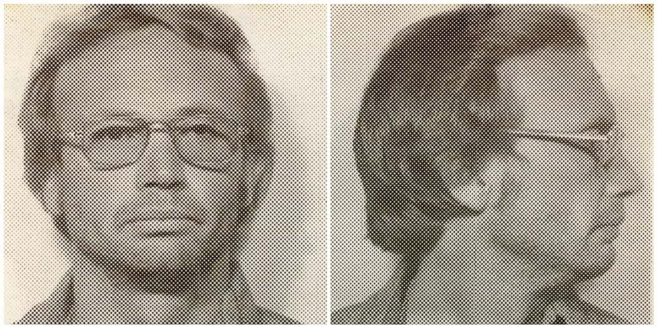 Robert Berchtold's mug shot, he has glasses on and a neutral face in a black and white photo