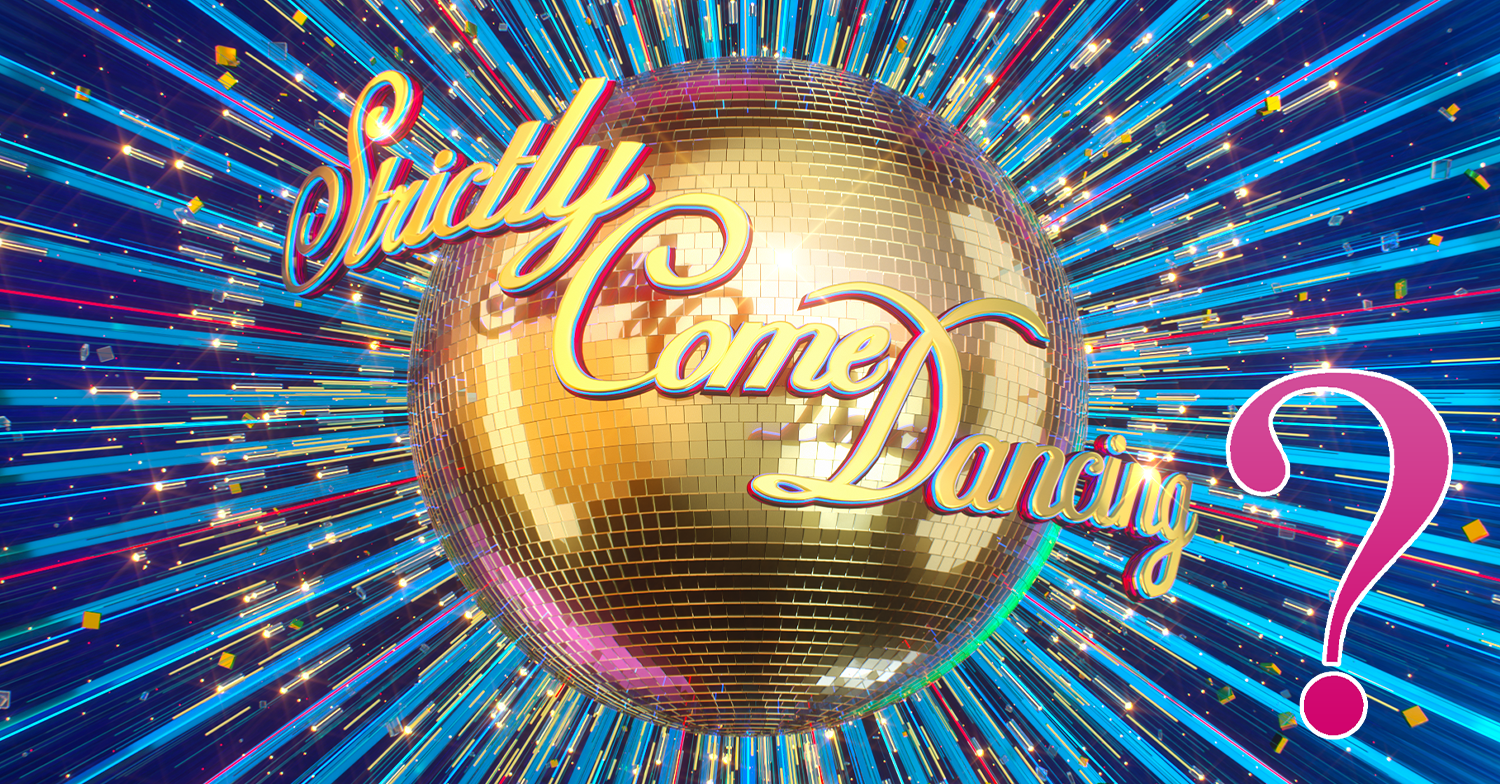 Strictly logo and a pink question mark