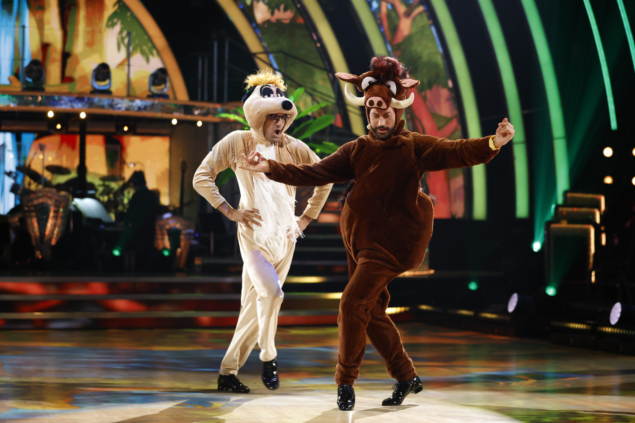 Giovanni Pernice and Richie Anderson as Pumbaa and Timon from the lion King on Strictly