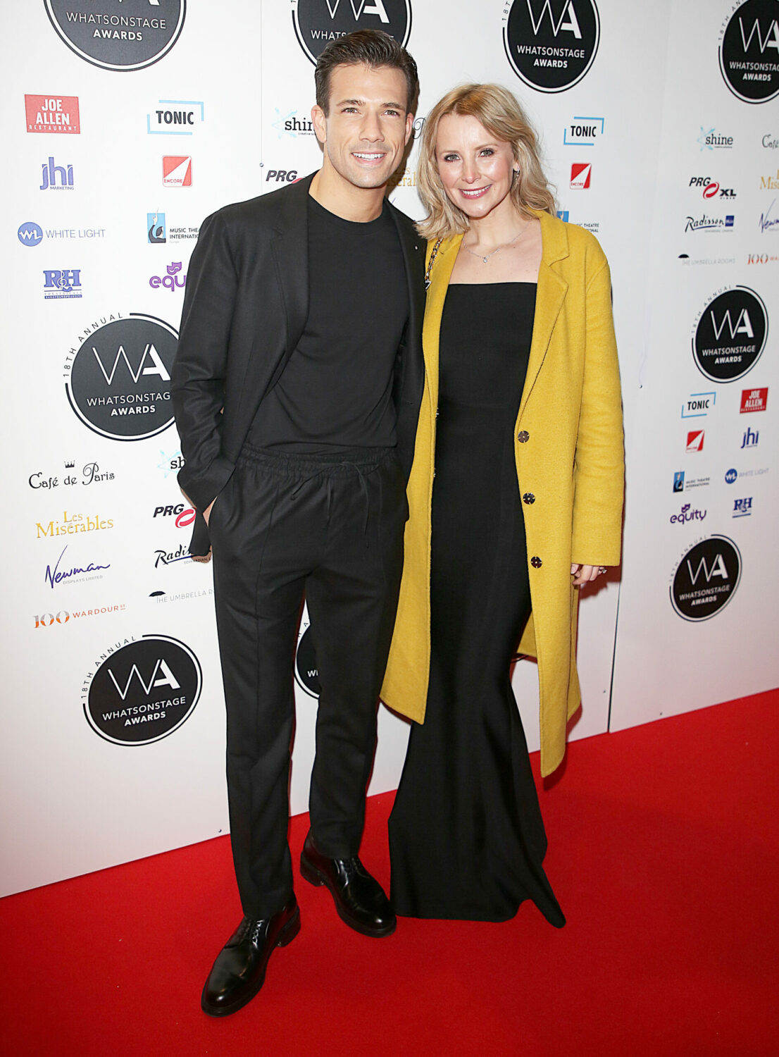 Danny Mac and Carley Stenson on the red carpet at the Whats On Stage Awards
