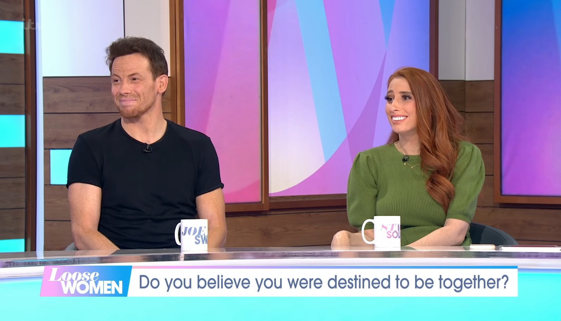 Joe Swash and Stacey Solomon smile on the Loose Women panel