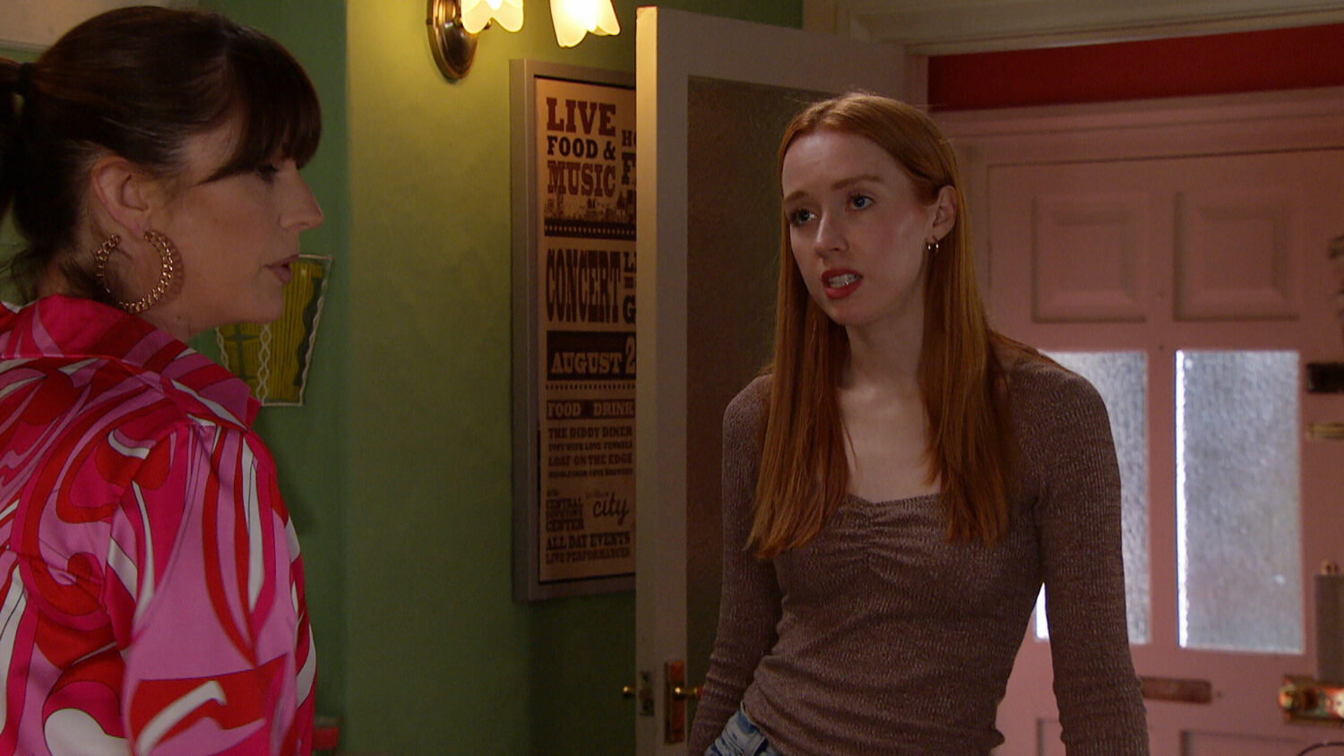 Chloe Harris looking upset as she talks to Kerry Wyatt