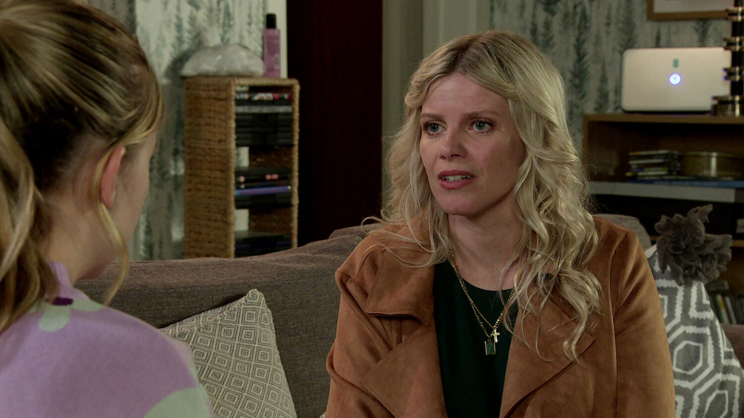 Esther looking worried at Summer in Coronation Street 