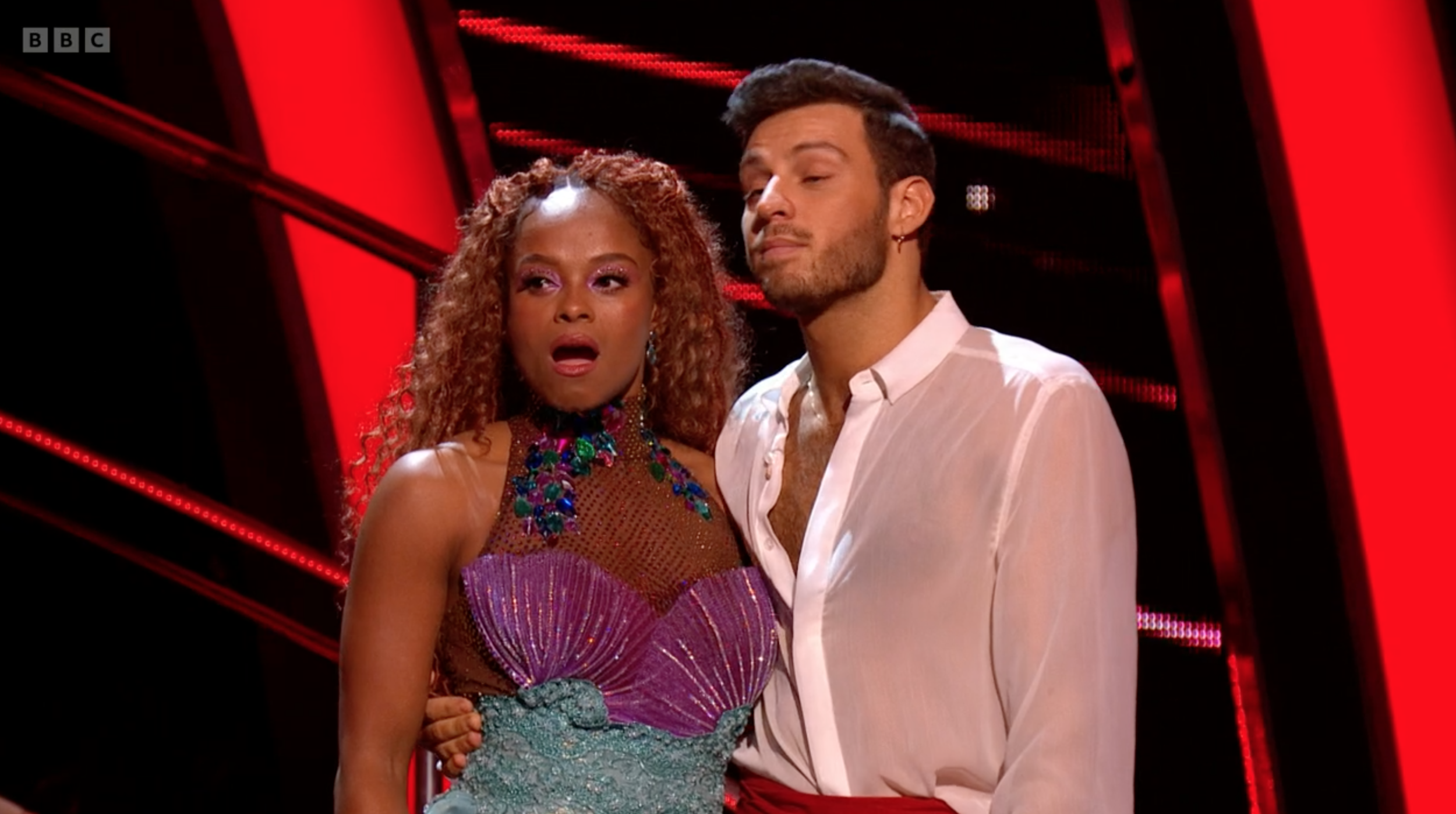 Fleur East and Vito from Strictly in the dance off looking upset