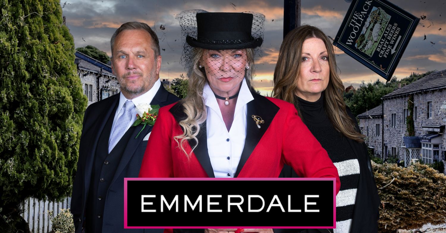Emmerdale Kim, Will and Harriet ready for the wedding in the storm