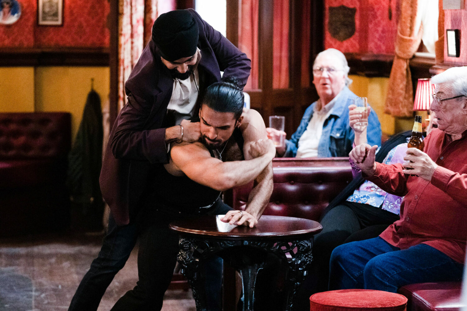 EastEnders Kheerat fighting with Ravi in The Vic