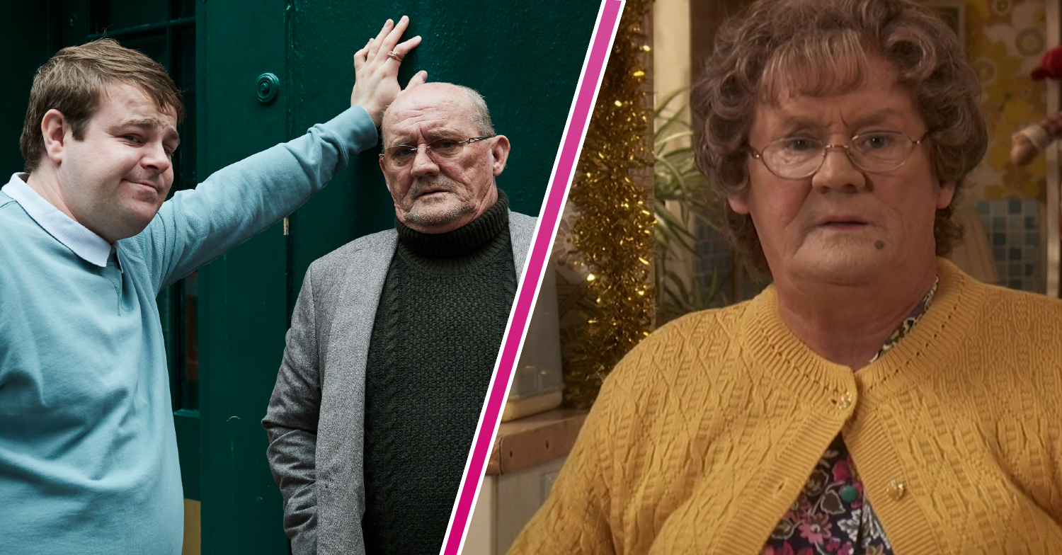 Image of Brendan O'Carroll in the walk-in and image of Brendan O'Carroll in Mrs Brown's Boys