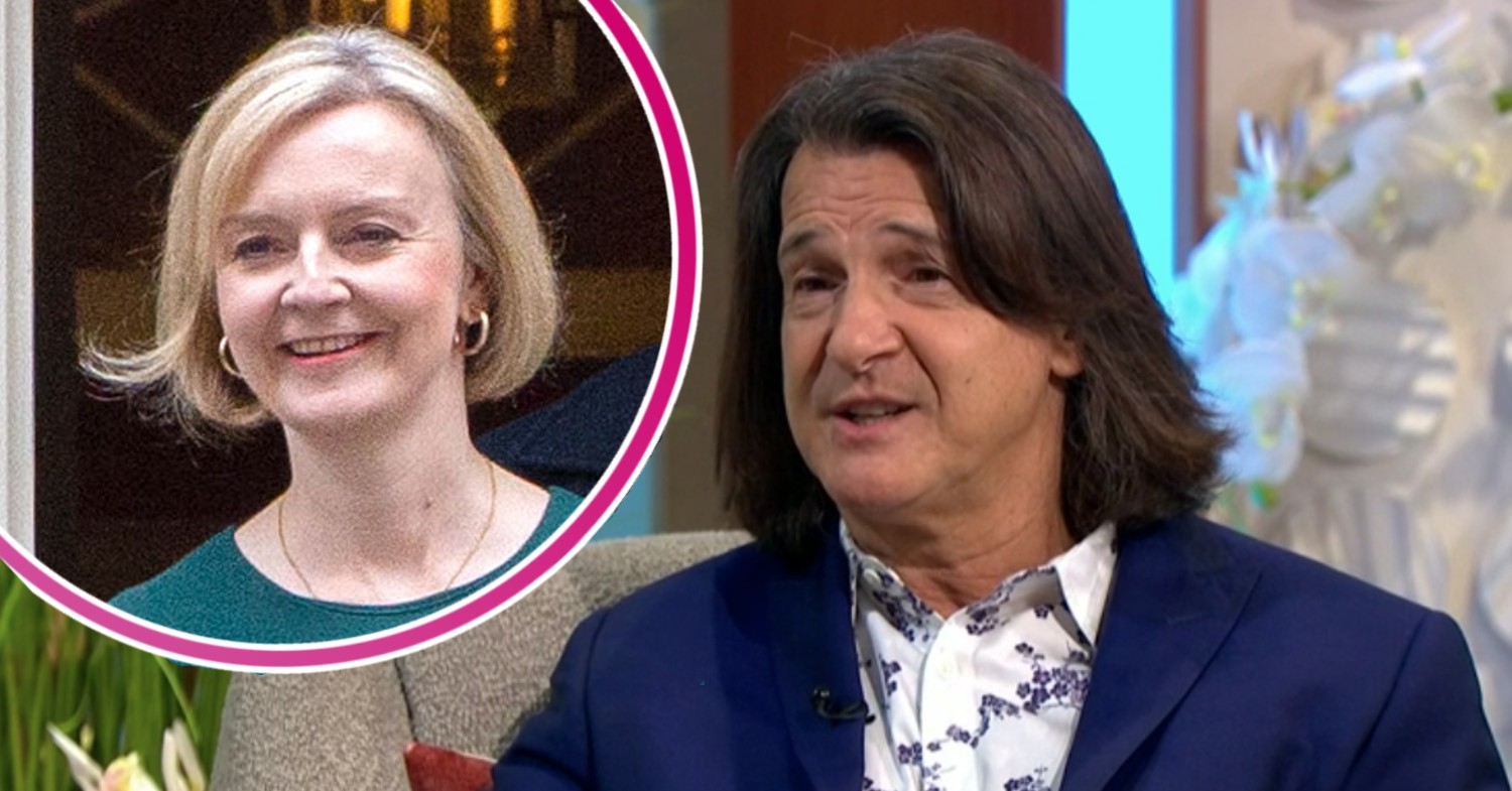 Liz Truss smiling and Scott Mitchell talking about Barbara Windsor on Lorraine
