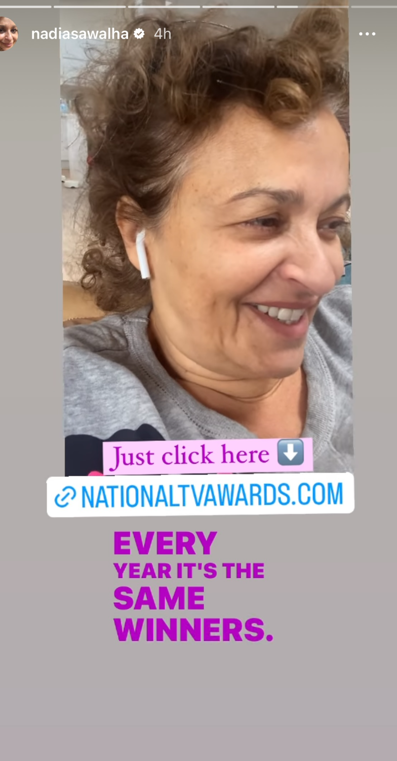 Nadia Sawalha speaking on her Instagram Story