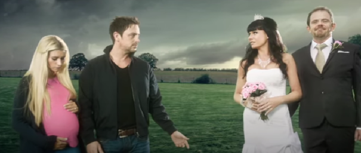 Emmerdale Debbie, Cameron, Chas and Dan in a field