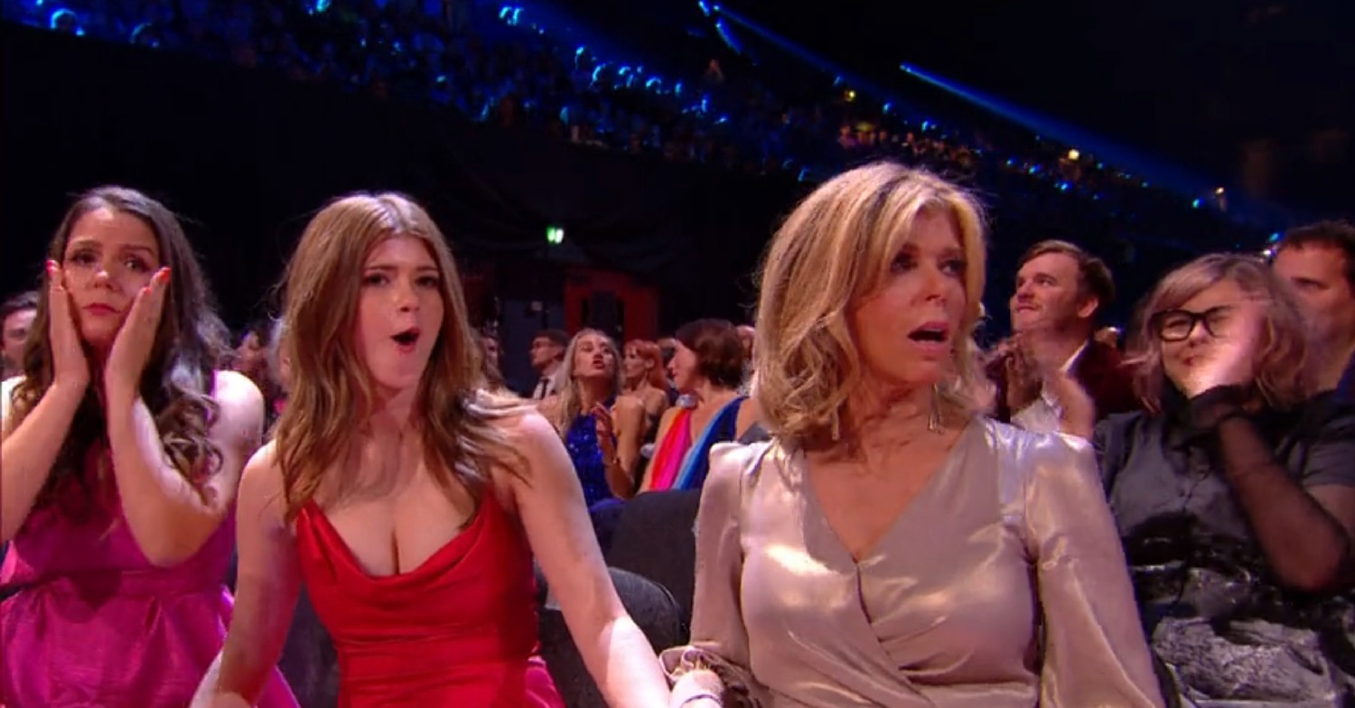 Kate Garraway and her daughter looking shocked at the NTAs