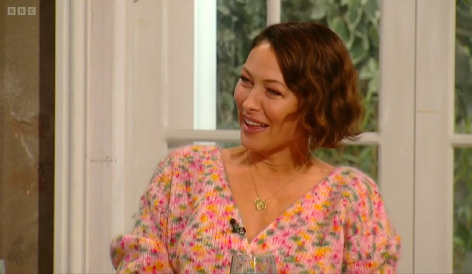 Emma Willis smiles as she looks at Matt Tebbutt on Saturday Kitchen