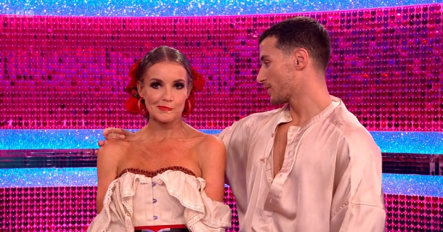 Helen Skelton smiles as Gorka Marquez speaks on Strictly Come Dancing