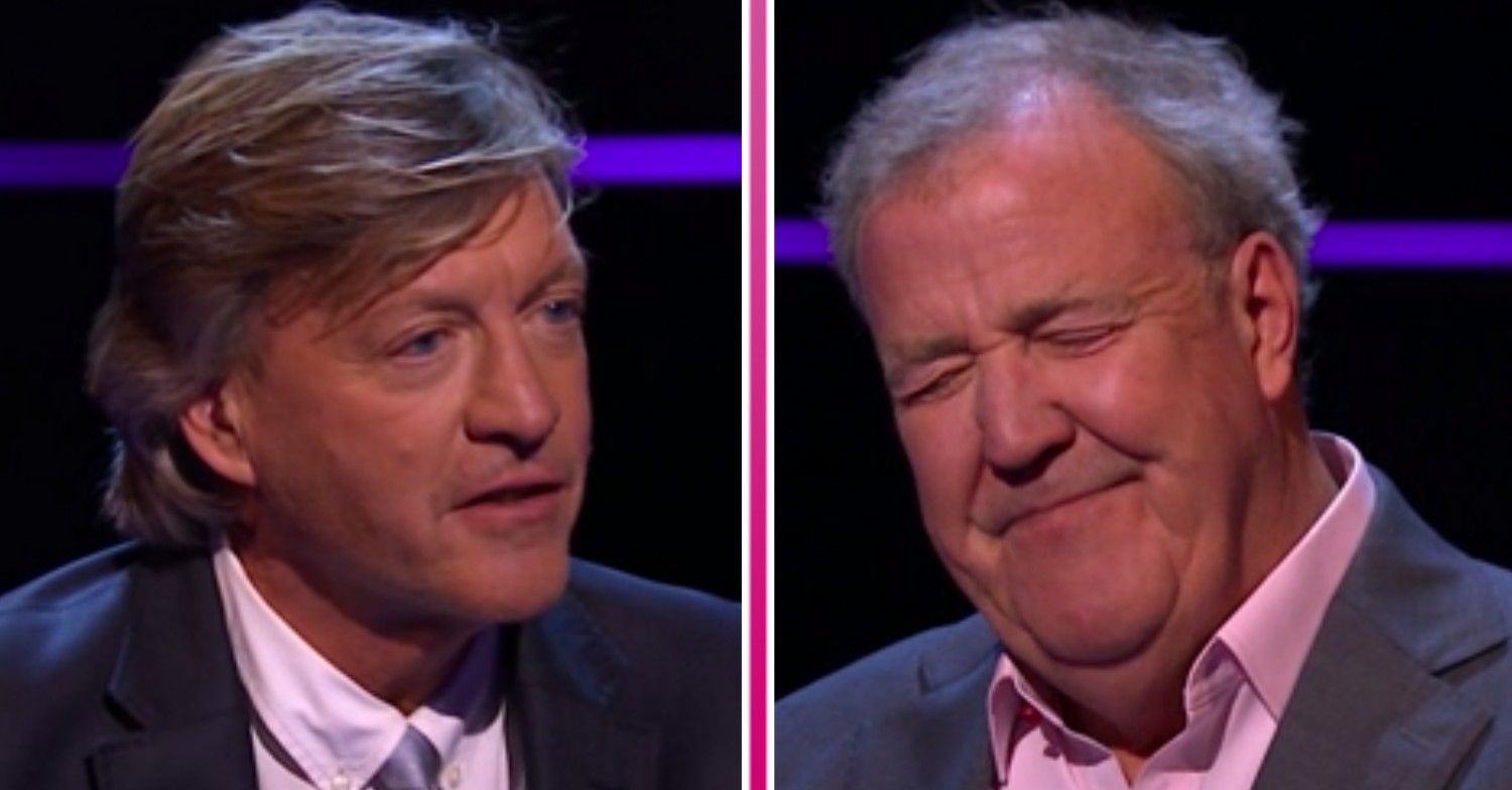 Richard Madeley looks serious as Jeremy Clarkson cringes on Who Wants to Be a Millionaire