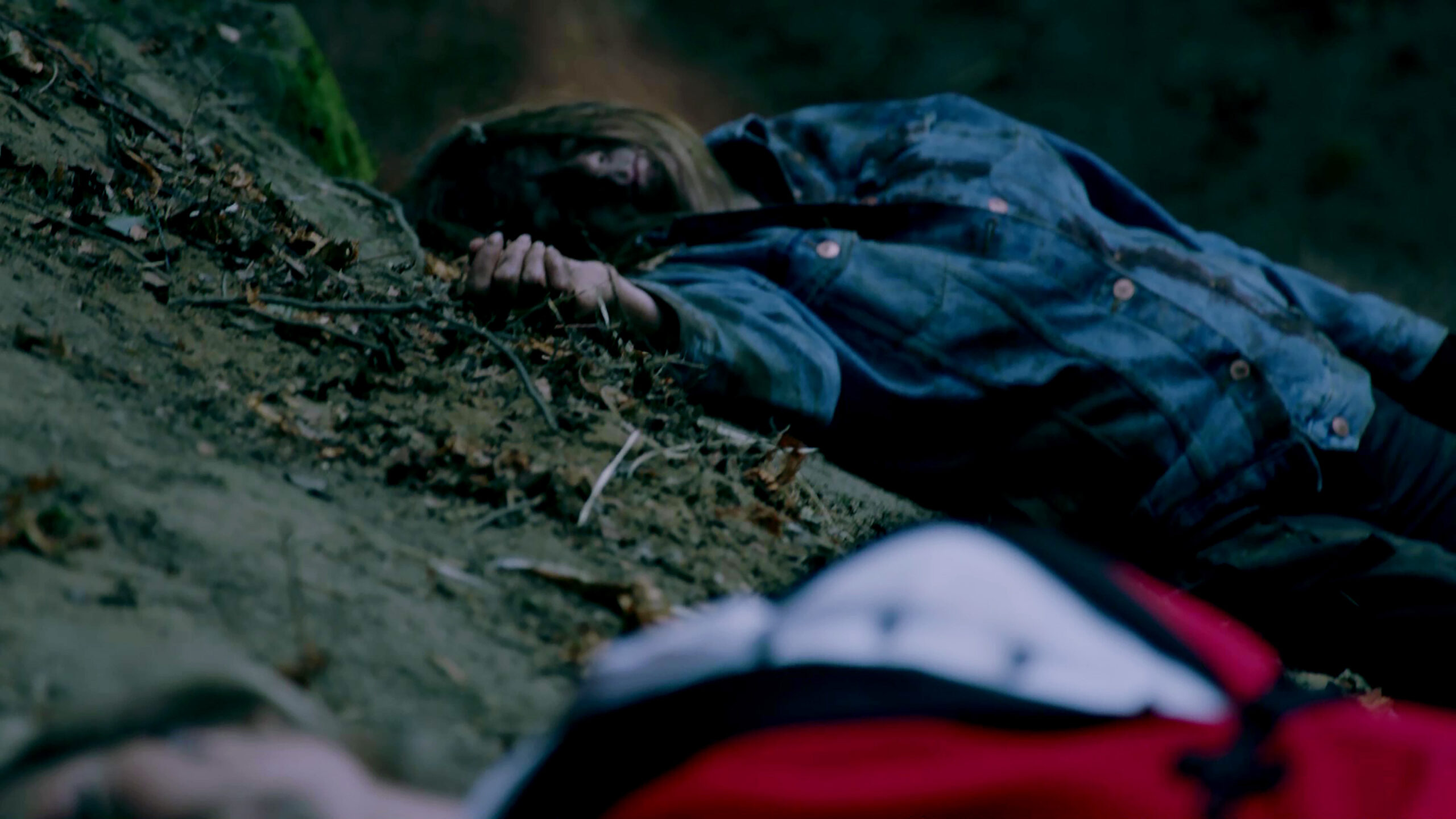 Unconscious Harriet Finch and Kim Tate lay prone on the ground 