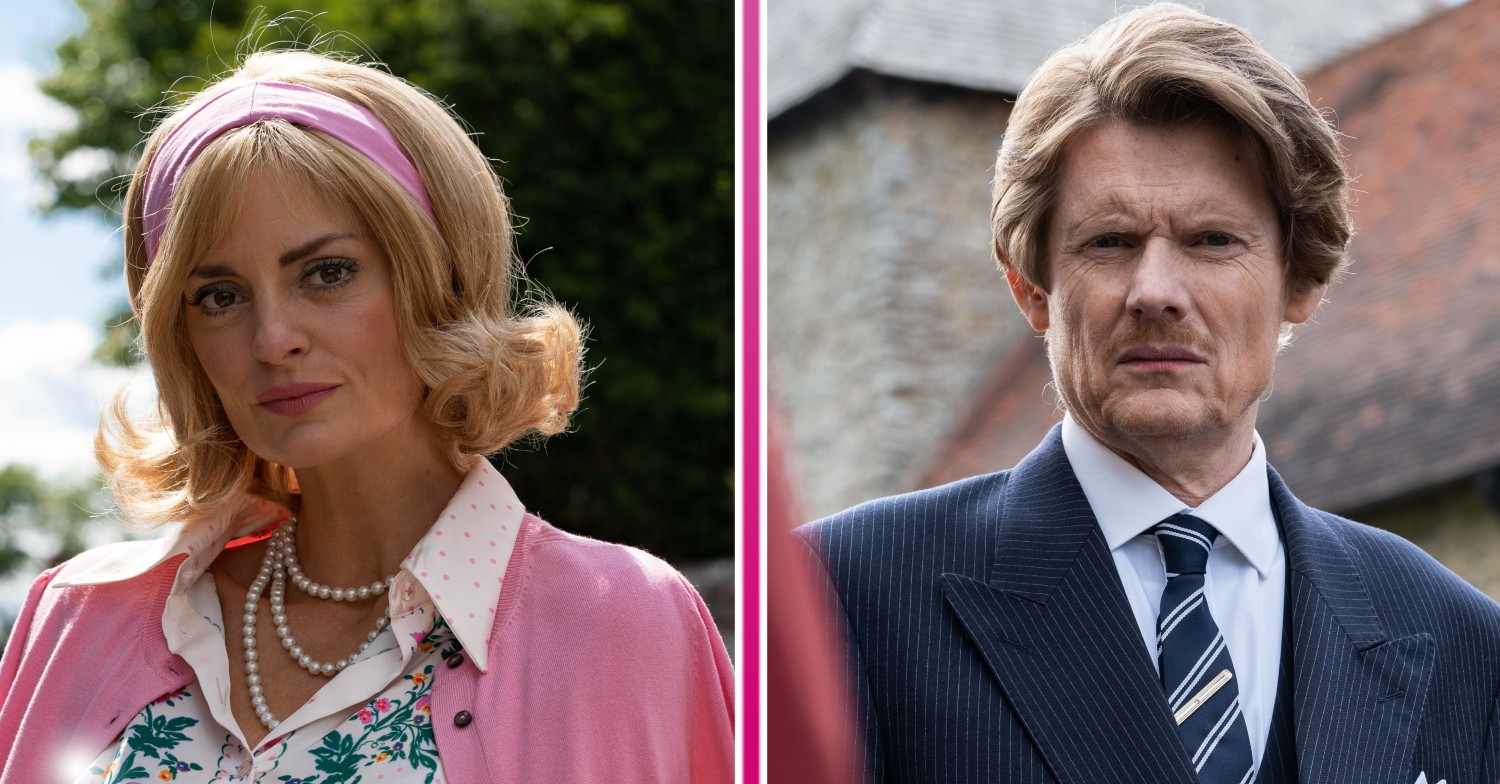 Morgana Robinson and Julian Rhind-Tutt looking serious in The Larkins