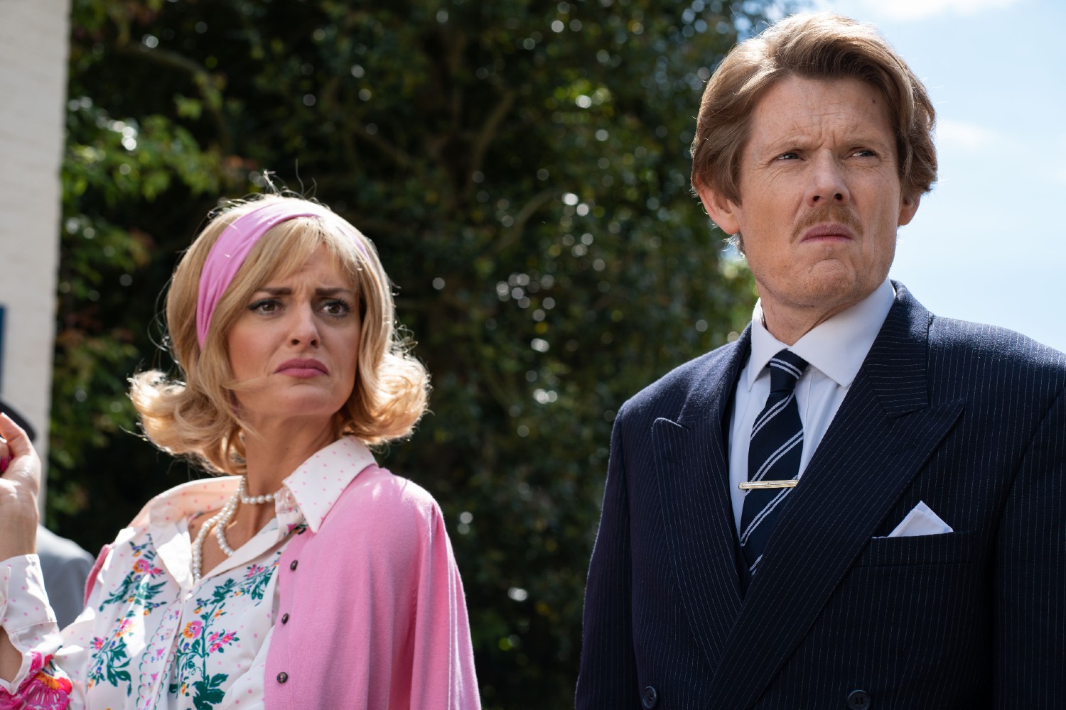 Morgana Robinson and Julian Rhind-Tutt looking upset in The Larkins