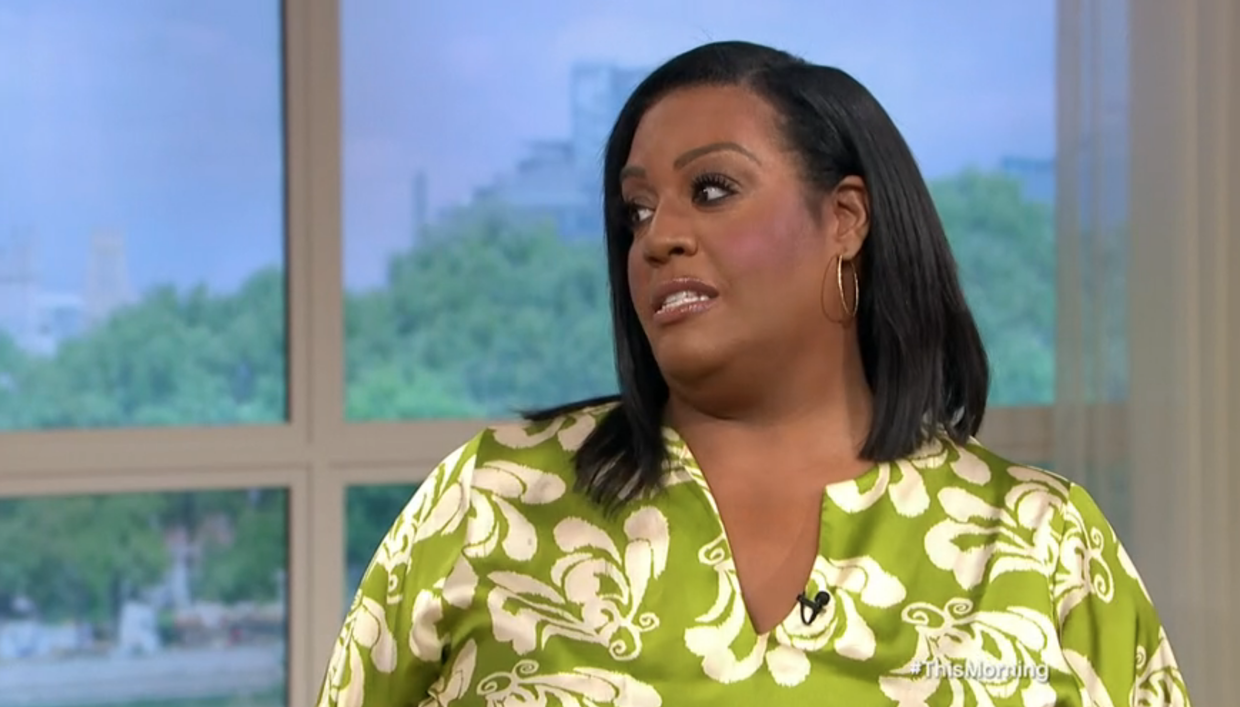 Alison Hammond wearing green PJs on This Morning