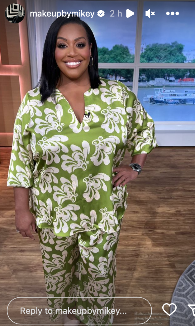 Alison Hammond wearing green PJs on This Morning