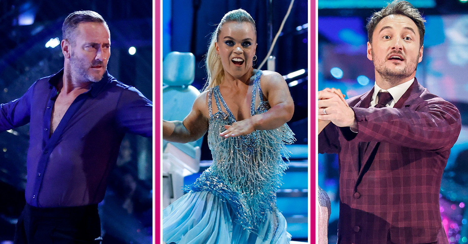 Three Strictly stars separated by pink lines