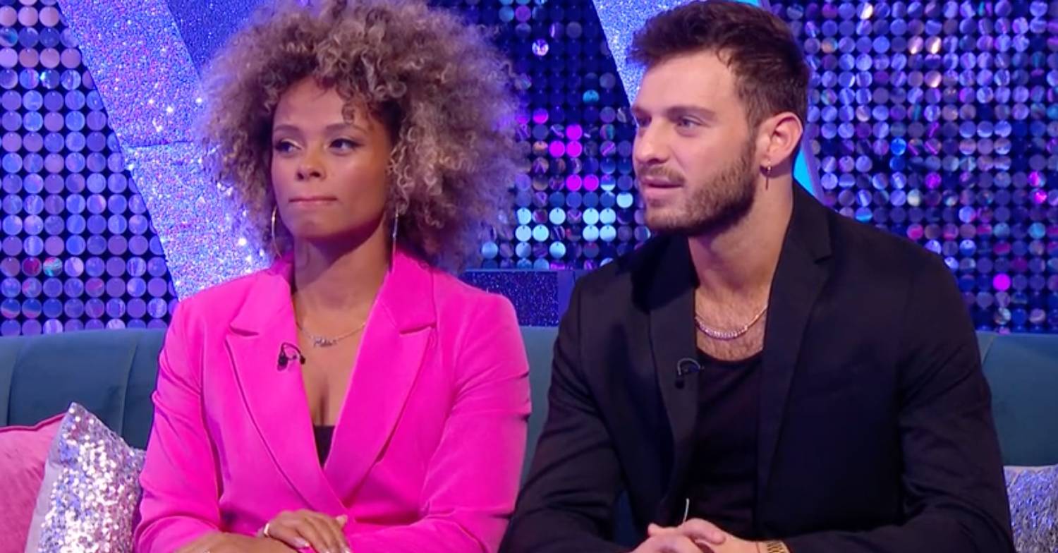 Strictly star Fleur East looks concerned and sits with Vito Coppola